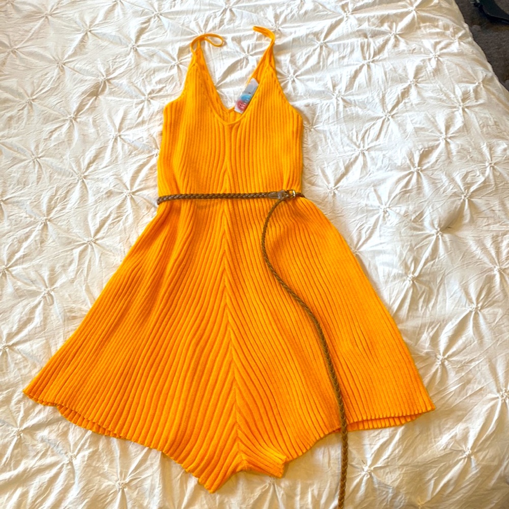 NWOT. Gold deep V sweater romper size xs